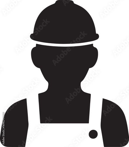 Worker avatar wearing safety helmet, construction and industrial profession silhouette EPS.