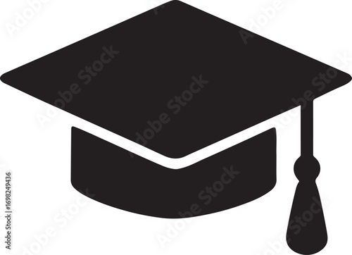 Graduation cap silhouette icon, education, student, achievement, and academic EPS vector.
