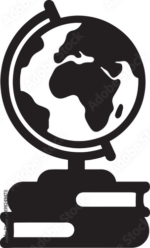 Globe with books icon, education, learning, knowledge, and global study EPS vector.