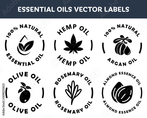 Essential Oil vector labels collection for packaging or bottle.