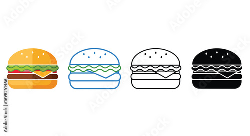 Hamburger cheeseburger set vector illustration flat line icon