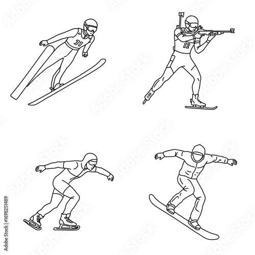 Collection of Winter sports-themed icons, including Ski jumper, Biathlon rifle, Speed skater, Snowboarder in air