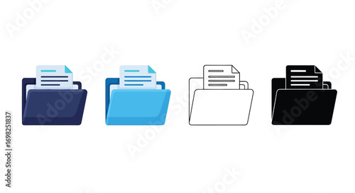 Set of folder with documents vector illustration icon symbols