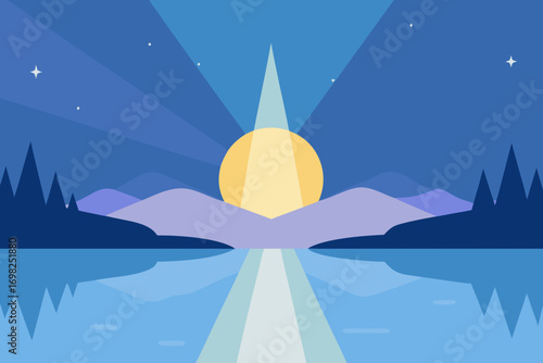 Gentle Light Across the Lake Vector Illustration