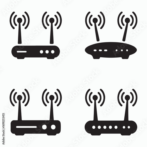 Internet router solid icons pack set
