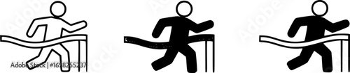 Character crossing the finish line. Vector trendy thin line icon illustration design for sports, business and personal development concepts related with winning, success. 3 different styles 
