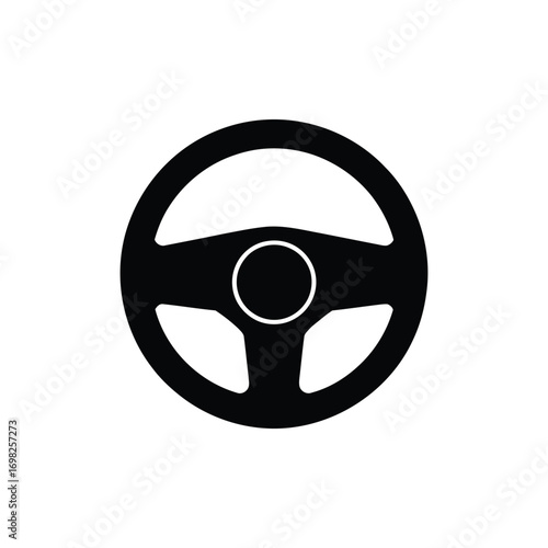 A black steering wheel with a hole in the center