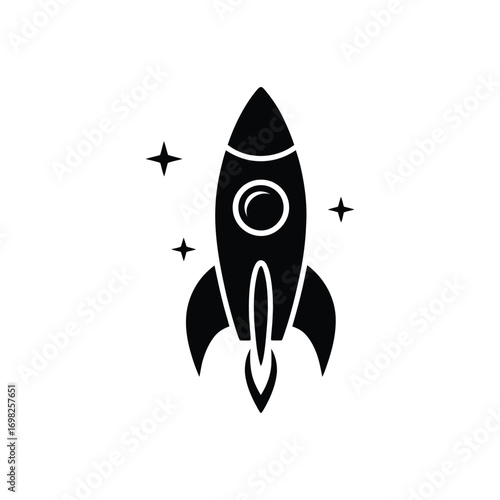 A black and white rocket icon vector
