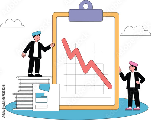 Business decline illustrated with people and chart