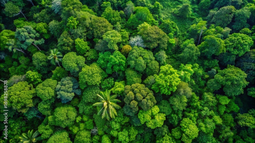 Naklejka premium Aerial View of Lush Greenery A Verdant Canopy of Trees from Above
