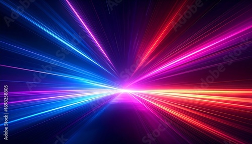 Vibrant, dynamic rays of light converging on a central point