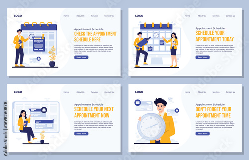 landing page appointment schedule vector illustration set characters managing appointments, reminders, deadlines businessman checking employees planning tasks notification alerts calendars