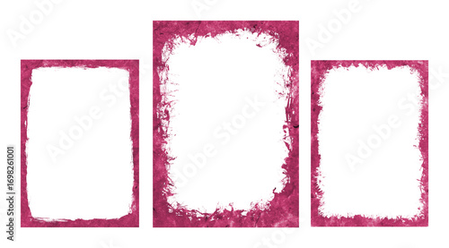 Set of Three Distressed Pink Frames on Transparent Background for Photo Overlays and Graphic Compositions, Perfect for Adding a Rustic Touch to Images