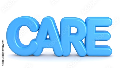 3D rendered blue word CARE