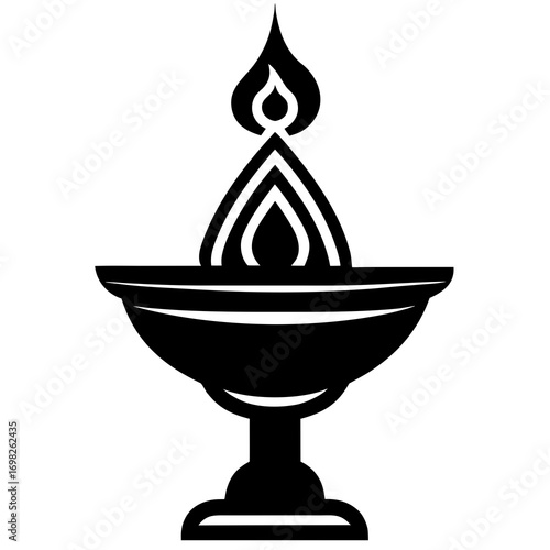 Brass Durga Puja Ritual Lamp Vector Illustration