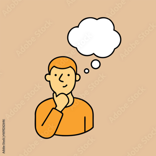 Thoughtful Man Thinking Dreaming Character Illustration