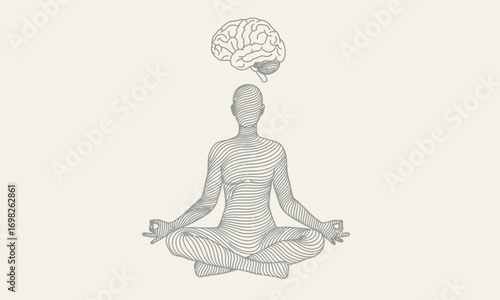 Mindfulness Meditation with Brain Illustration – Mental Health Concept