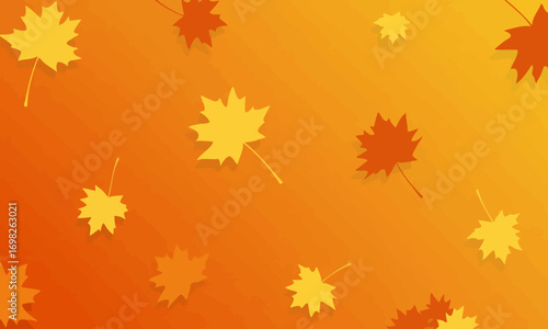 Decorative autumn leaves on orange gradient background, seasonal nature design for fall themes