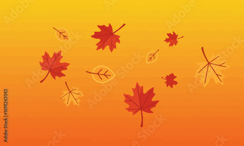 Decorative autumn leaves on orange gradient background, seasonal nature design for fall themes