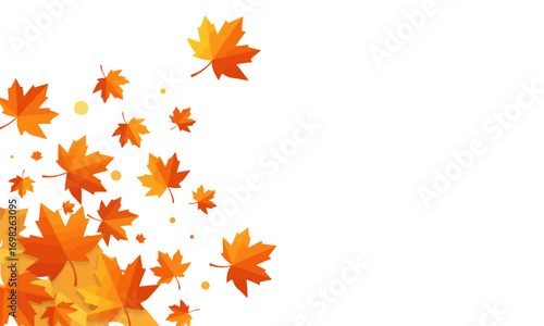 Decorative autumn leaves on orange gradient background, seasonal nature design for fall themes
