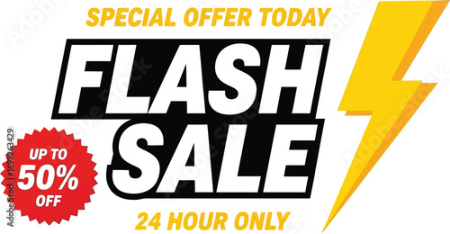Flash sale announcement with lightning bolt graphic and discount offer