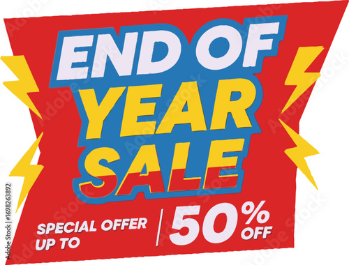 Exciting End of Year Sale with 50% Off Special Offer and Lightning Bolt Accents