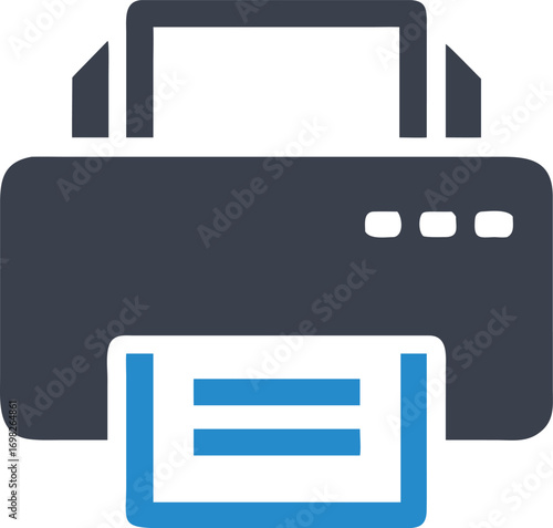 Modern printer icon graphic representing office technology printing documents seamlessly showing paper output