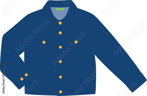 Classic blue denim jacket with golden buttons, simple and versatile fashion item
