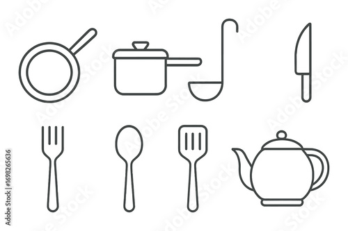 Outline icons of cooking utensils against gradient background