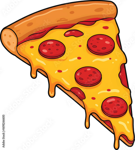 Vector Illustration Pepperoni Pizza Slice with Melted Cheese