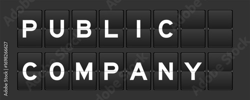 Black color analog flip board with word public company on gray background