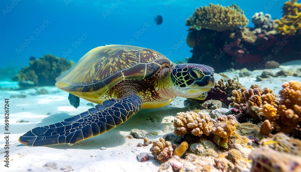 Fototapeta premium Underwater turtle on coral reef (2)
