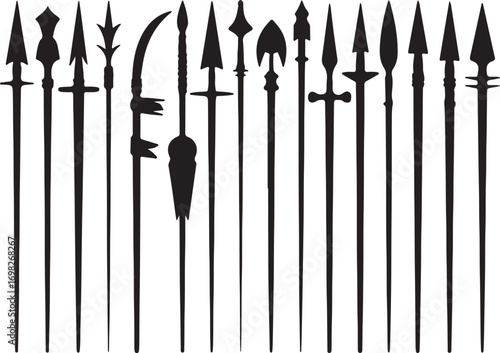Medieval Spear Vector Set Weapon Silhouette Icon Illustration Ancient Military Equipment
