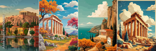 vector illustration of greek landscape