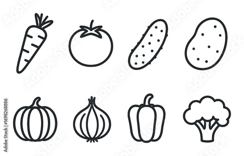 Outline icons of various vegetables on dark background