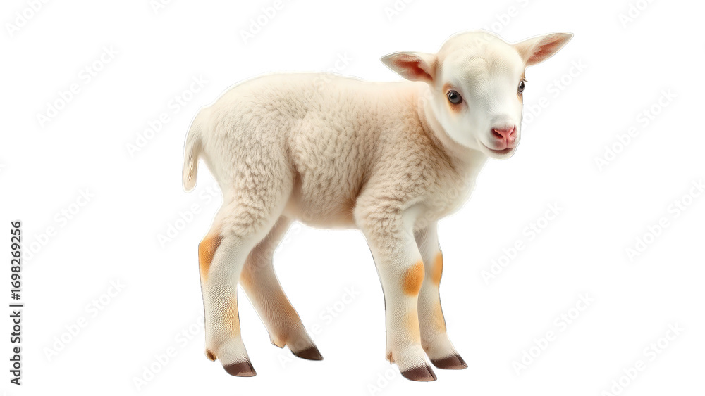 Fototapeta premium Young White Lamb Standing on Black Background sheep isolated on a transparent background