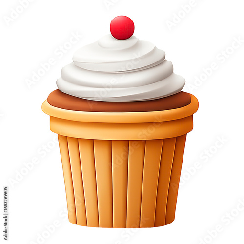 Delicious cupcake topped with cream and a cherry