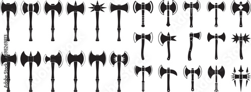 Axe Silhouette Collection Vector Illustration Weapon Battle Medieval Viking Warrior Lumberjack