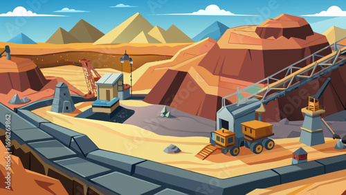 Animated Mountain Quarry Mining Site Background Vector Illustration 