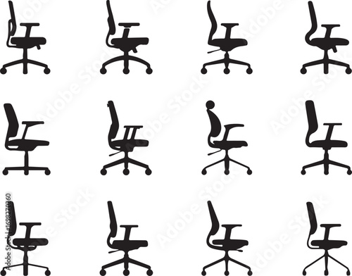 Ergonomic Office Chair Icon Set Comfortable Seating for Productivity and Well being Vector