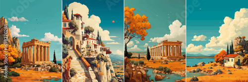 vector illustration of greek landscape