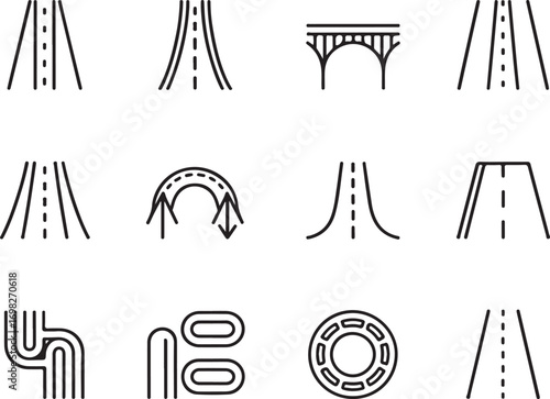 Road Icon Set Highway Street and Route Symbols for Navigation and Transportation Vector