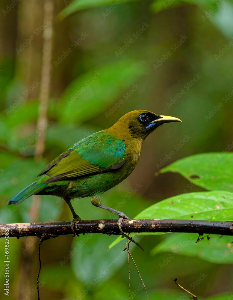 Fototapeta premium Vibrant bird in lush forest