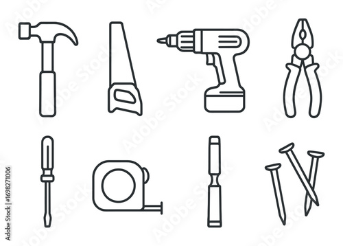 Silhouette of hand tools on dark background