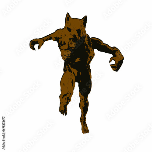 Realistic werewolf creature walking forward.