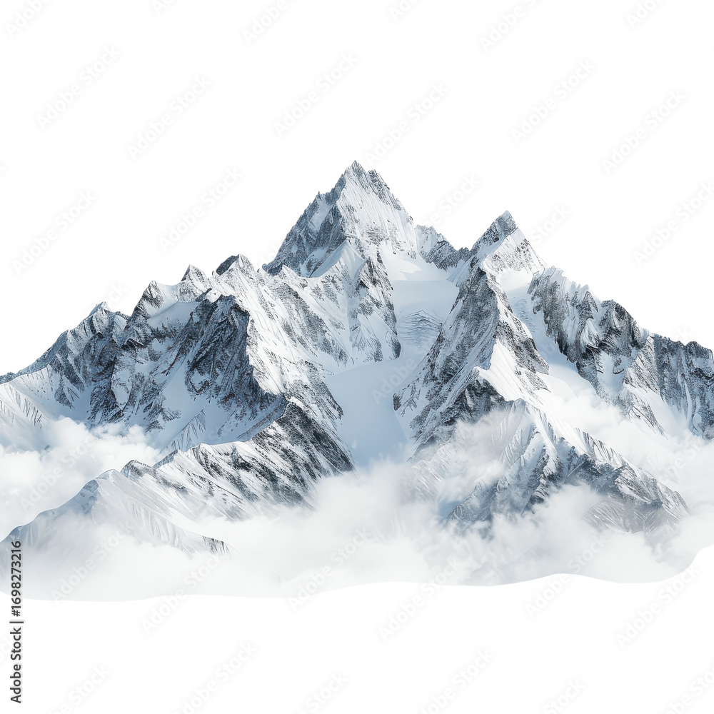Obraz premium Majestic snow-capped mountains tower above clouds in a serene landscape view during daytime