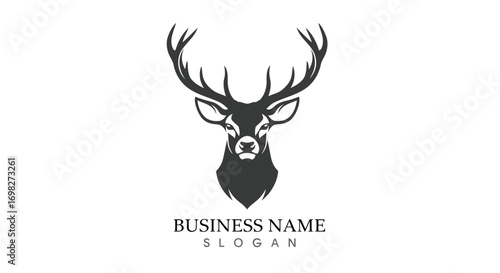 Vector illustration of stylized silhouette of a deer head with prominent antlers, suitable for a logo