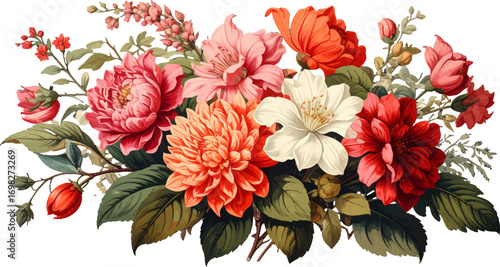 Nature inspired floral artwork. Pastel color flower arrangement. Modern botanical art print. Vibrant garden flower illustration. Colorful spring floral clipart. Wedding bouquet floral artwork