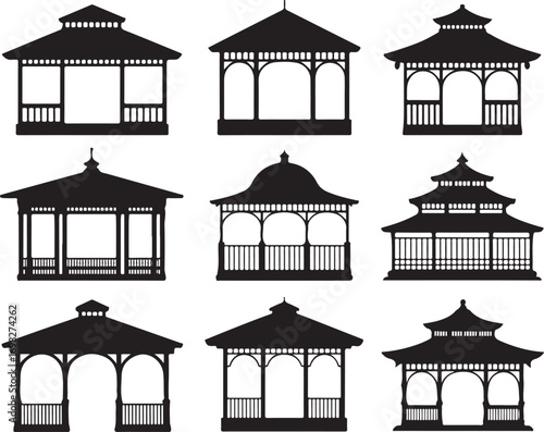 Elegant Gazebo Silhouette Collection Ornamental Garden Structure Outdoor Pavilion Architecture
