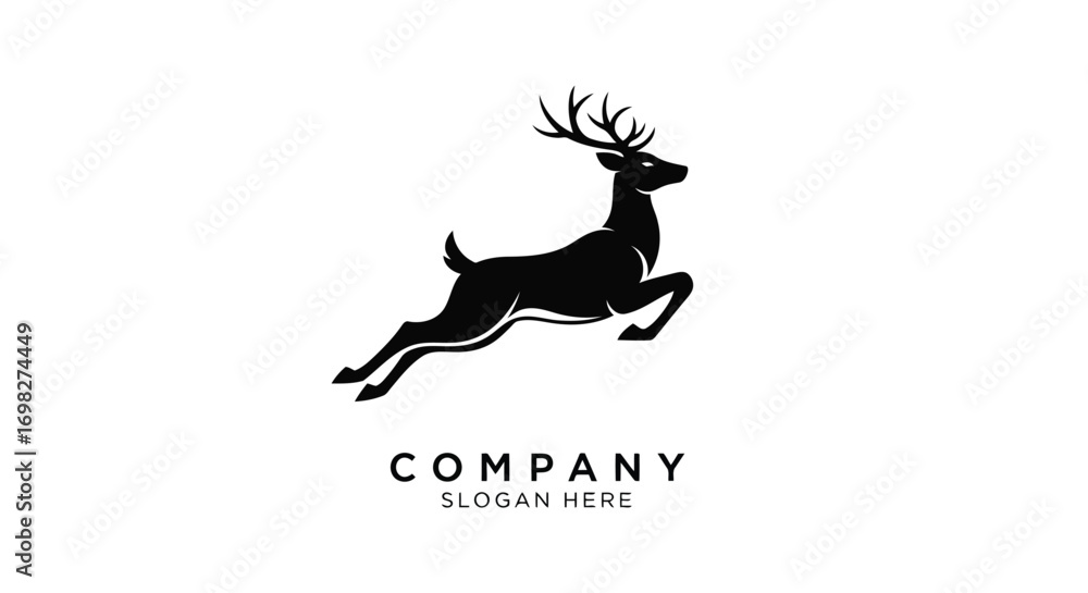 Obraz premium Vector illustration of silhouette of a jumping deer with antlers